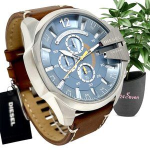 NWT DIESEL Men's Mega Chief Chronograph Brown Leather Watch DZ4458